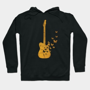 T-Style Electric Guitar Silhouette Turning Into Butterflies Gold Hoodie